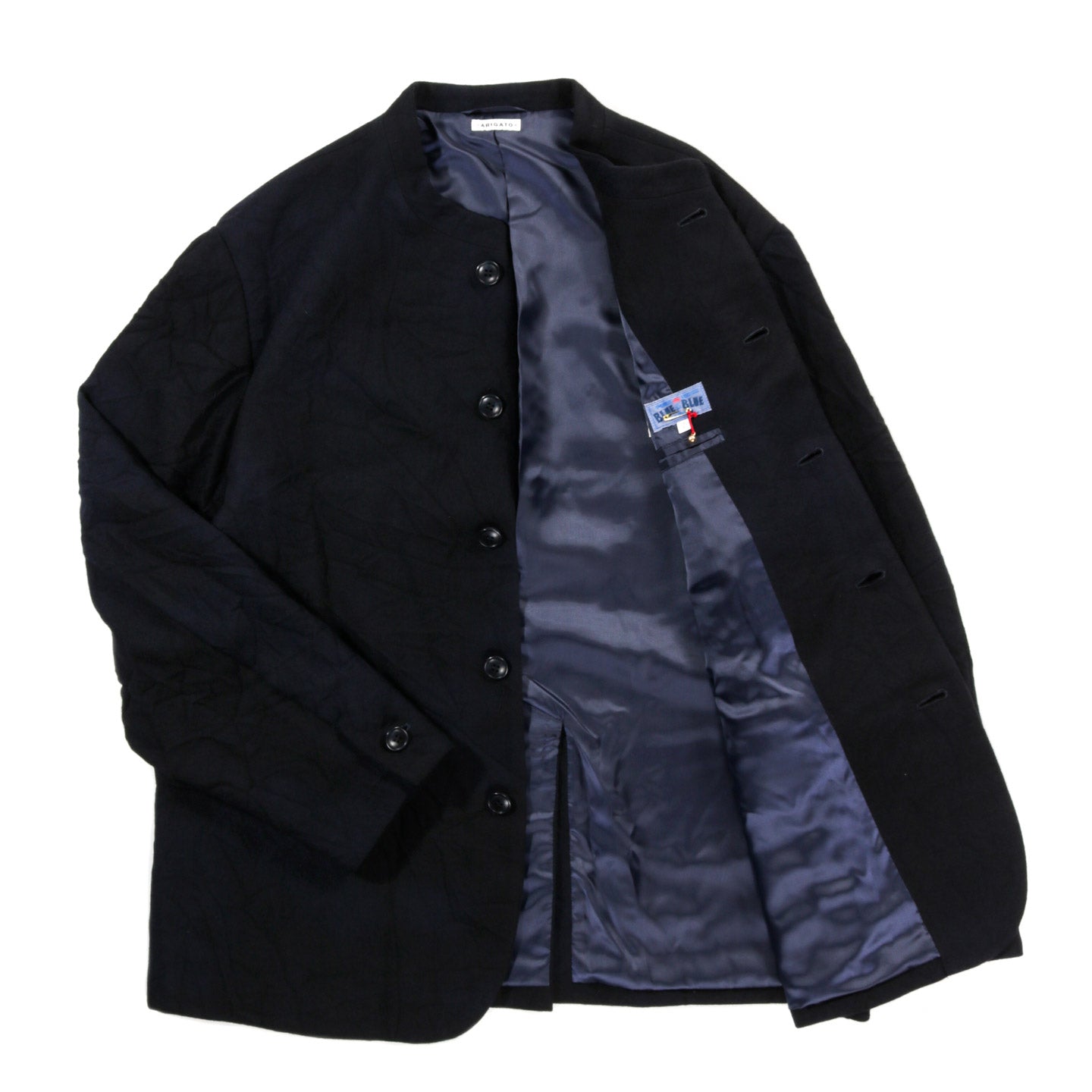 BLUE BLUE JAPAN SPECKLED DYED WOOL STAND UP COLLAR JACKET DARK NAVY