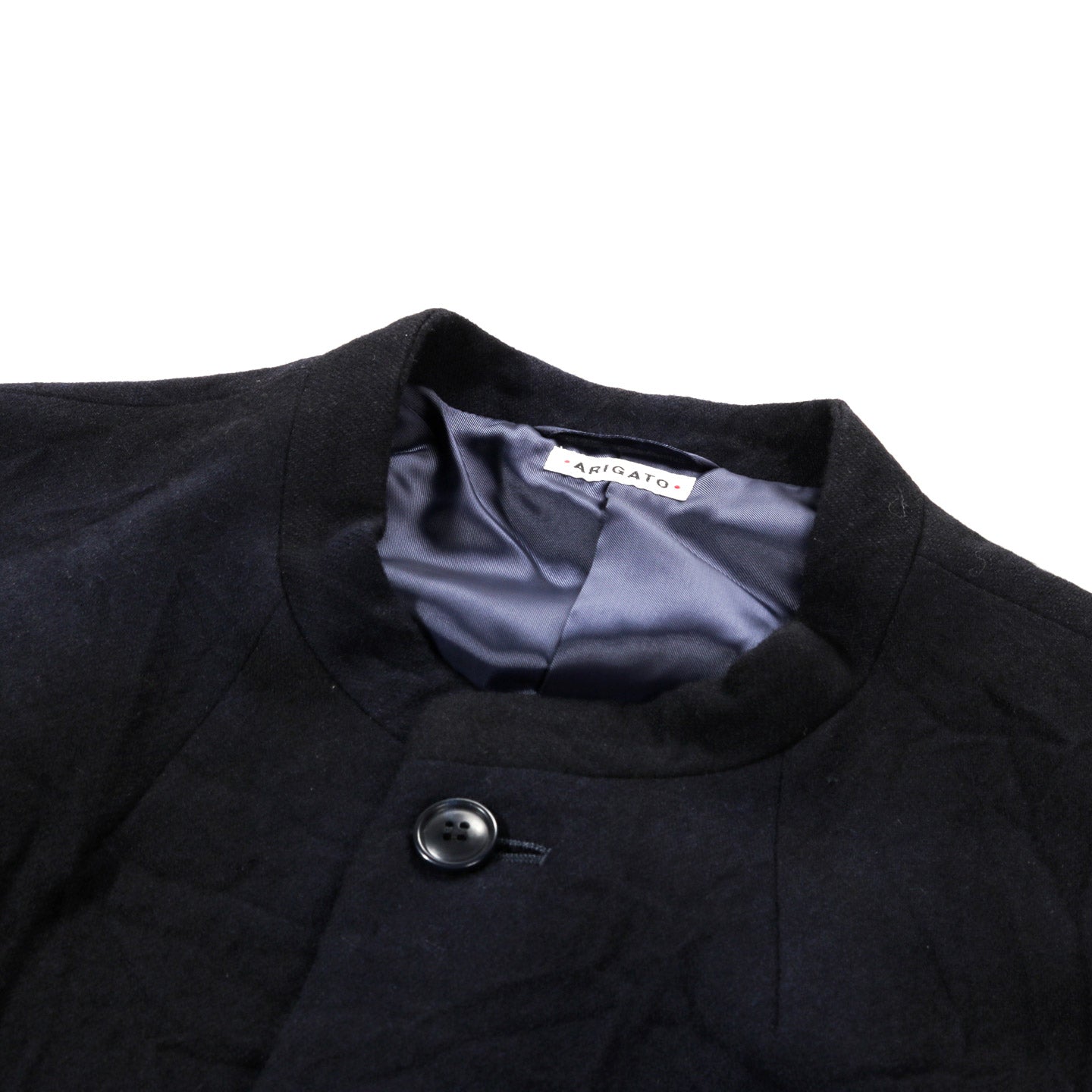 BLUE BLUE JAPAN SPECKLED DYED WOOL STAND UP COLLAR JACKET DARK NAVY