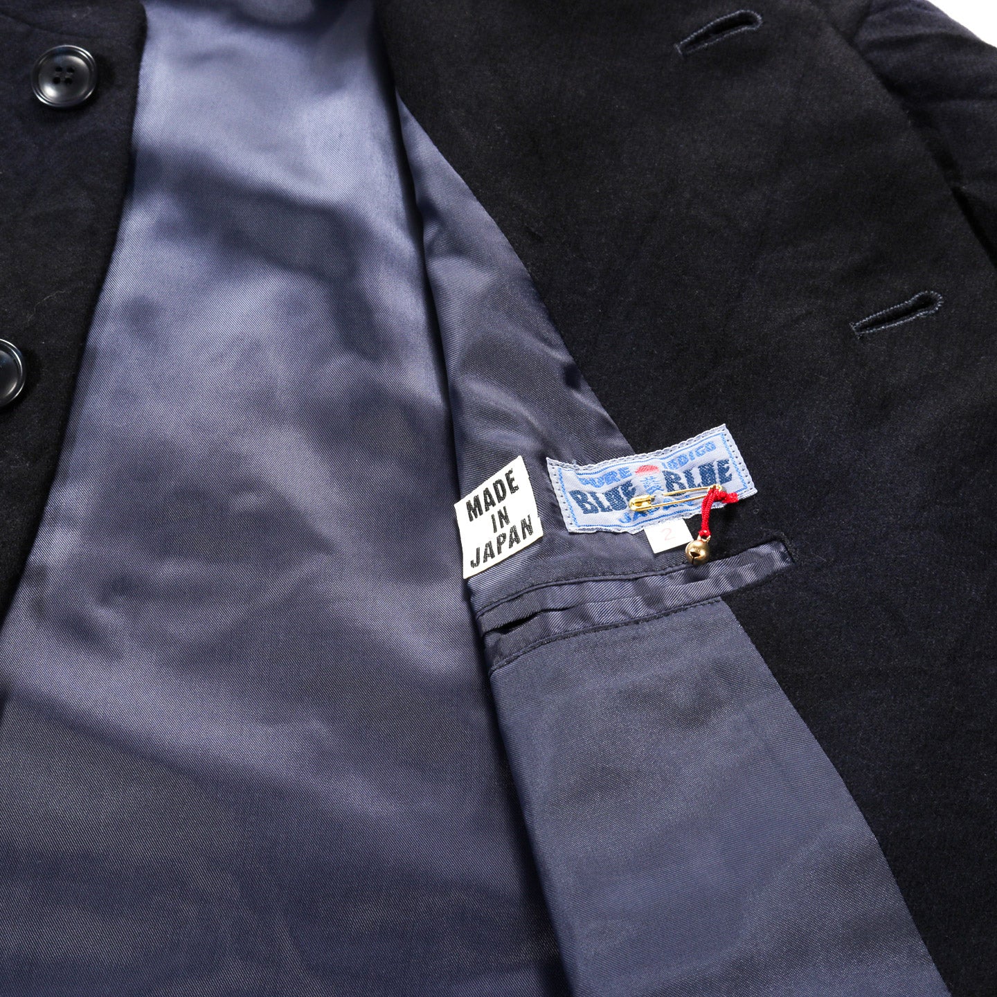 BLUE BLUE JAPAN SPECKLED DYED WOOL STAND UP COLLAR JACKET DARK NAVY