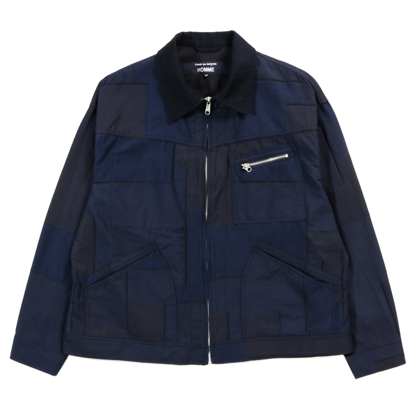 COMME DES GARCONS HOMME J018 PATCHWORK JACQUARD ZIP JACKET NAVY