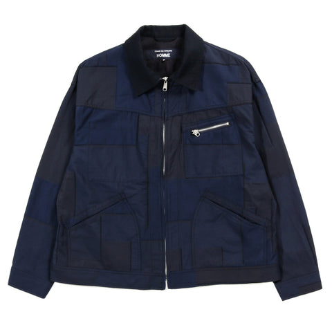 COMME DES GARCONS HOMME J018 PATCHWORK JACQUARD ZIP JACKET NAVY