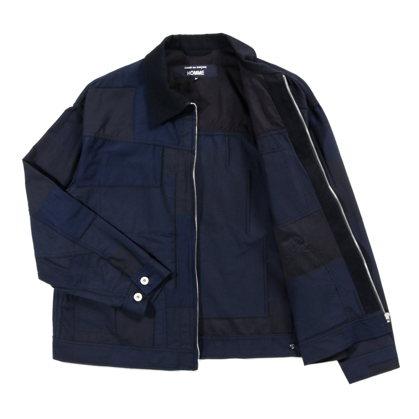 COMME DES GARCONS HOMME J018 PATCHWORK JACQUARD ZIP JACKET NAVY