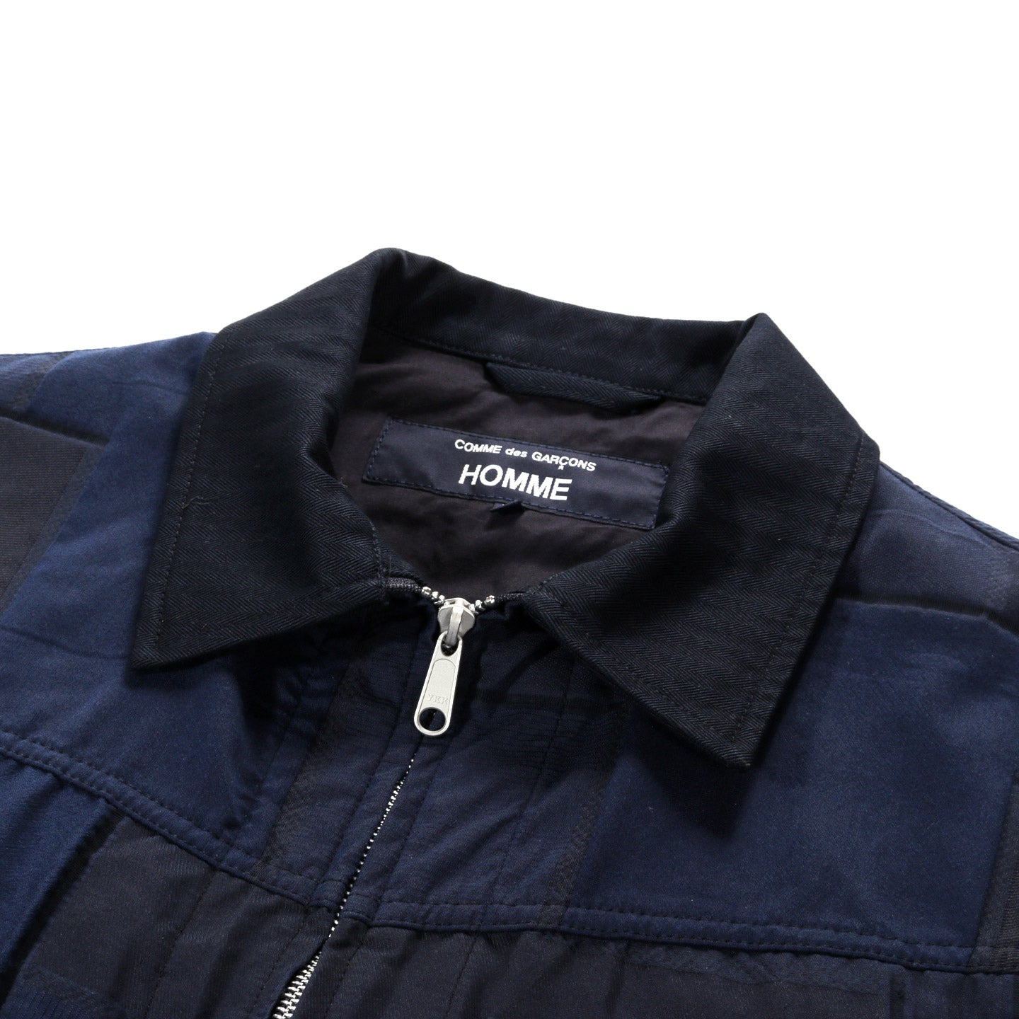 COMME DES GARCONS HOMME J018 PATCHWORK JACQUARD ZIP JACKET NAVY