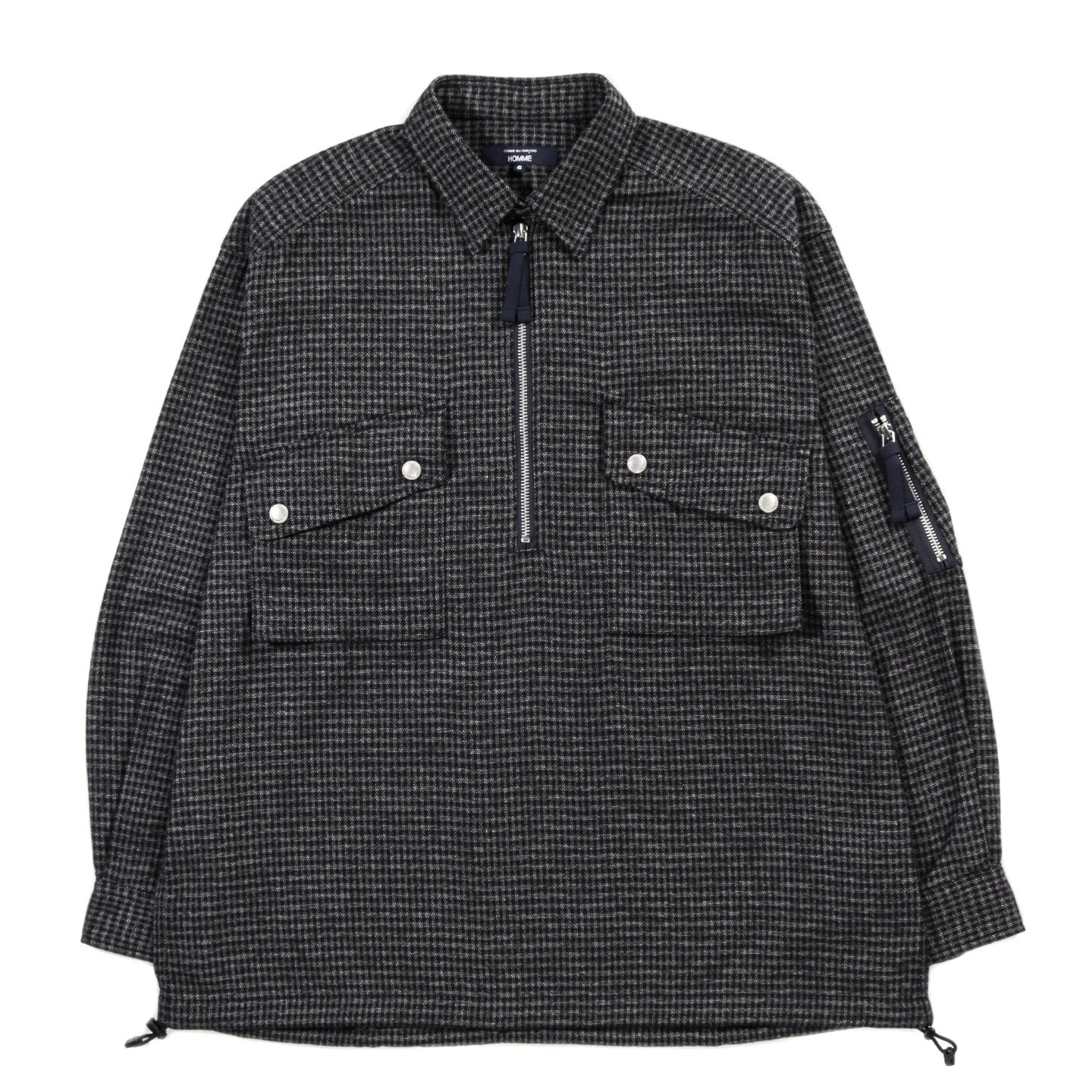 COMME DES GARCONS HOMME B024 BRUSHED COTTON HALF-ZIP SHIRT NAVY