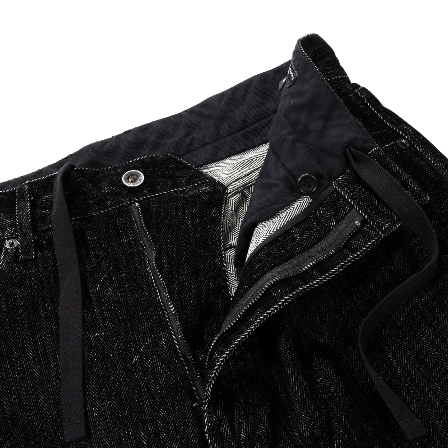 ENGINEERED GARMENTS RF JEANS BLACK COTTON FLOCKING HERRINGBONE