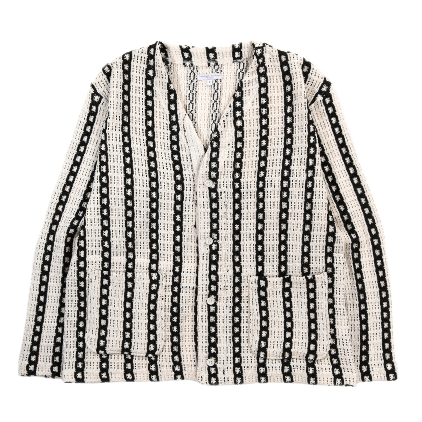 ENGINEERED GARMENTS KNIT CARDIGAN WHITE / BLACK STRIPE CP CROCHET
