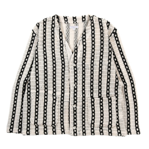 ENGINEERED GARMENTS KNIT CARDIGAN WHITE / BLACK STRIPE CP CROCHET