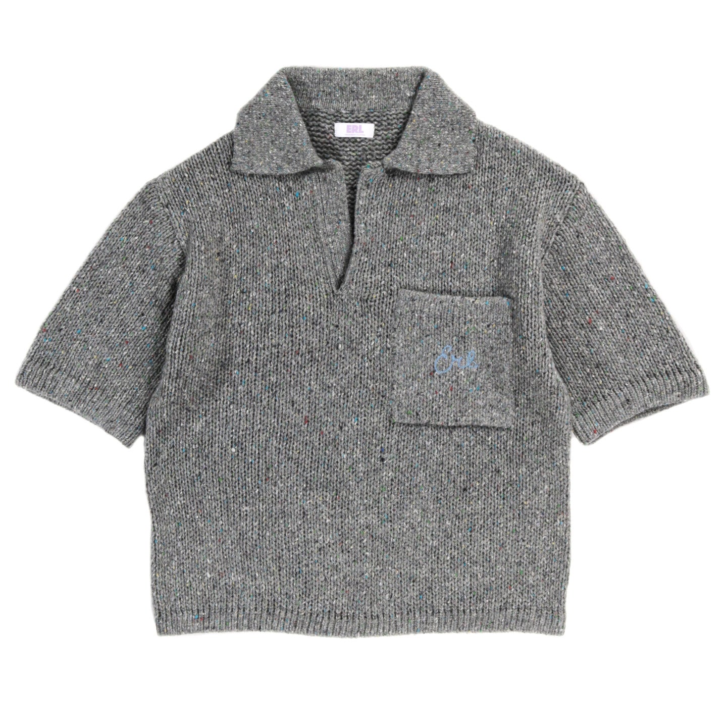 ERL KNIT POLOSHIRT WITH LOGO EMBROIDERY GREY MELANGE