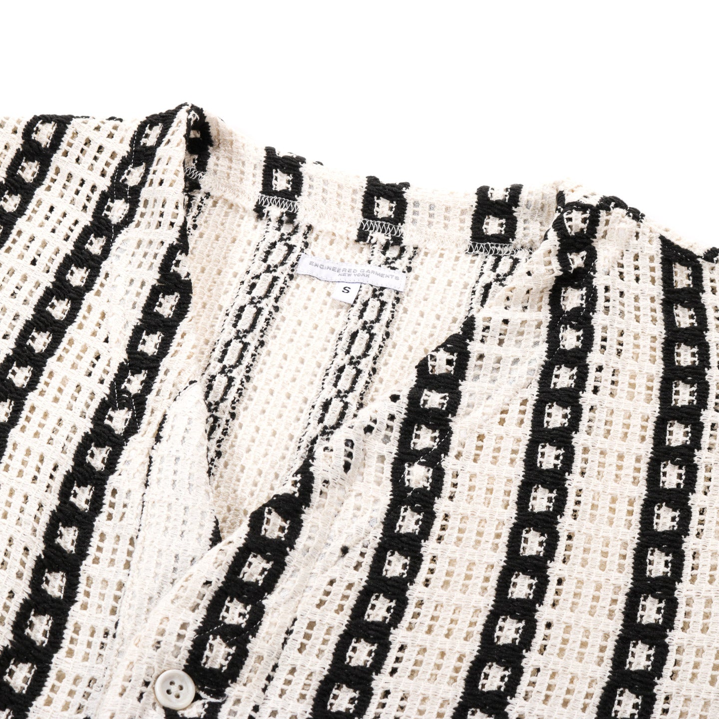 ENGINEERED GARMENTS KNIT CARDIGAN WHITE / BLACK STRIPE CP CROCHET