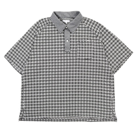 ENGINEERED GARMENTS POLO SHIRT BLACK / WHITE CP HORIZONTAL KNIT JACQUARD