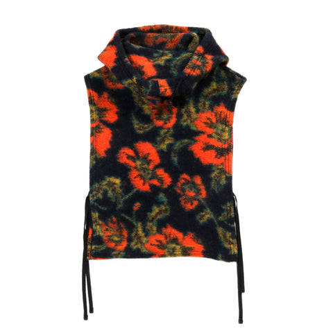 ENGINEERED GARMENTS HOODED INTERLINER NAVY / ORANGE FLORAL KNIT JACQUARD