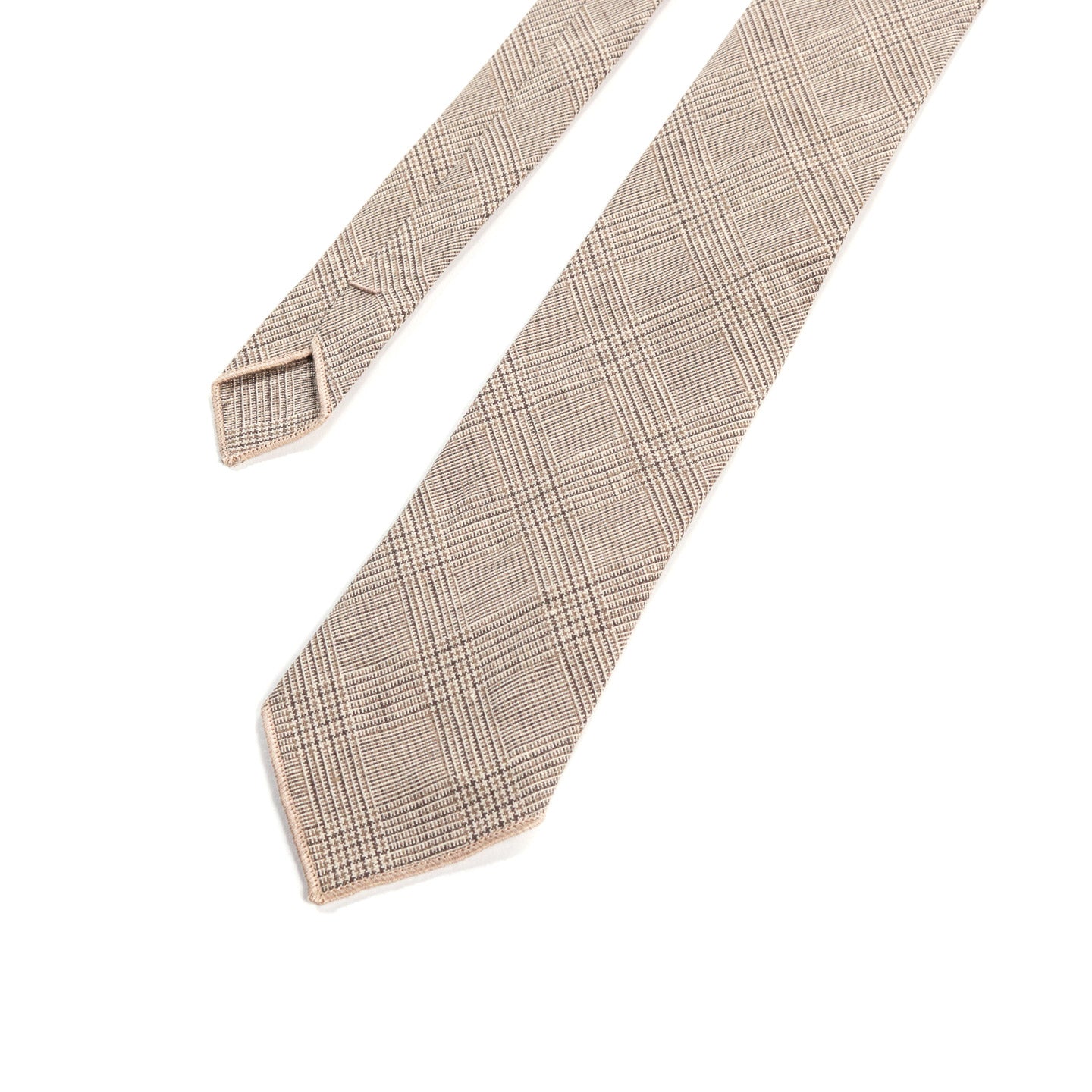 ENGINEERED GARMENTS NECK TIE BEIGE LINEN GLEN PLAID