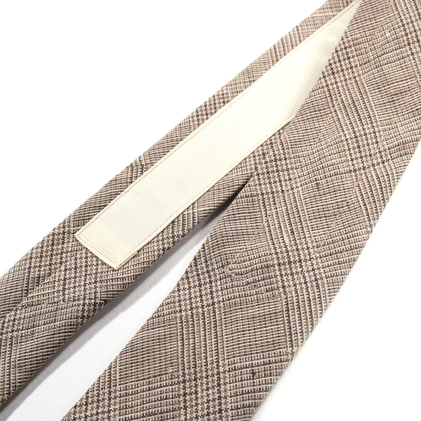 ENGINEERED GARMENTS NECK TIE BEIGE LINEN GLEN PLAID