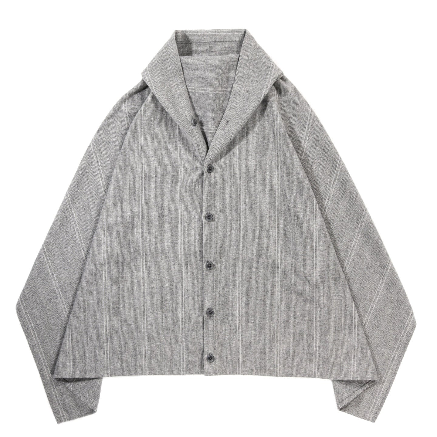 ENGINEERED GARMENTS BUTTON SHAWL LT. GREY WOOL STRIPED HB