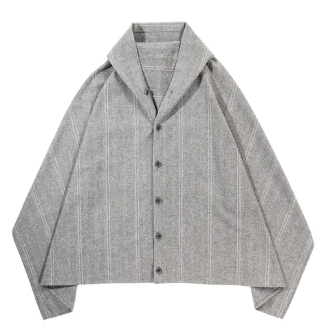 ENGINEERED GARMENTS BUTTON SHAWL LT. GREY WOOL STRIPED HB