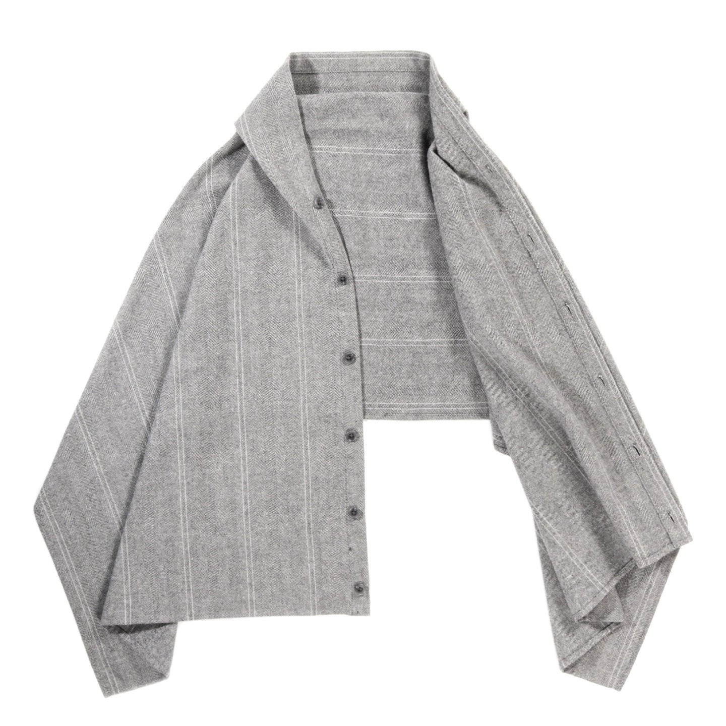 ENGINEERED GARMENTS BUTTON SHAWL LT. GREY WOOL STRIPED HB