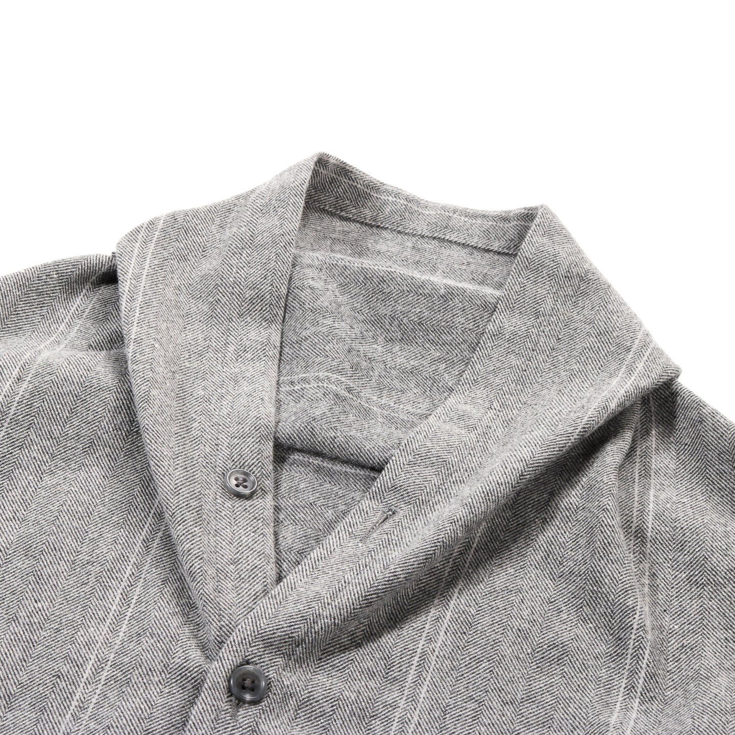 ENGINEERED GARMENTS BUTTON SHAWL LT. GREY WOOL STRIPED HB