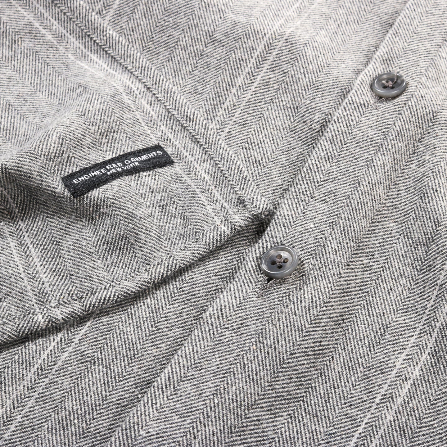 ENGINEERED GARMENTS BUTTON SHAWL LT. GREY WOOL STRIPED HB