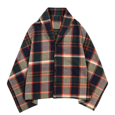 ENGINEERED GARMENTS BUTTON SHAWL NAVY / BROWN HEAVY WOOL PLAID