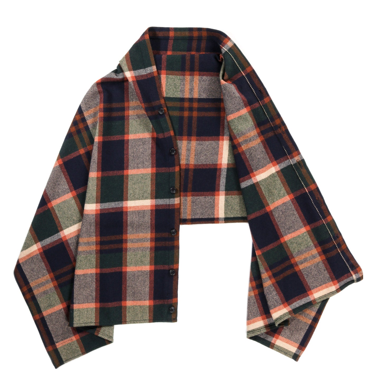 ENGINEERED GARMENTS BUTTON SHAWL NAVY / BROWN HEAVY WOOL PLAID