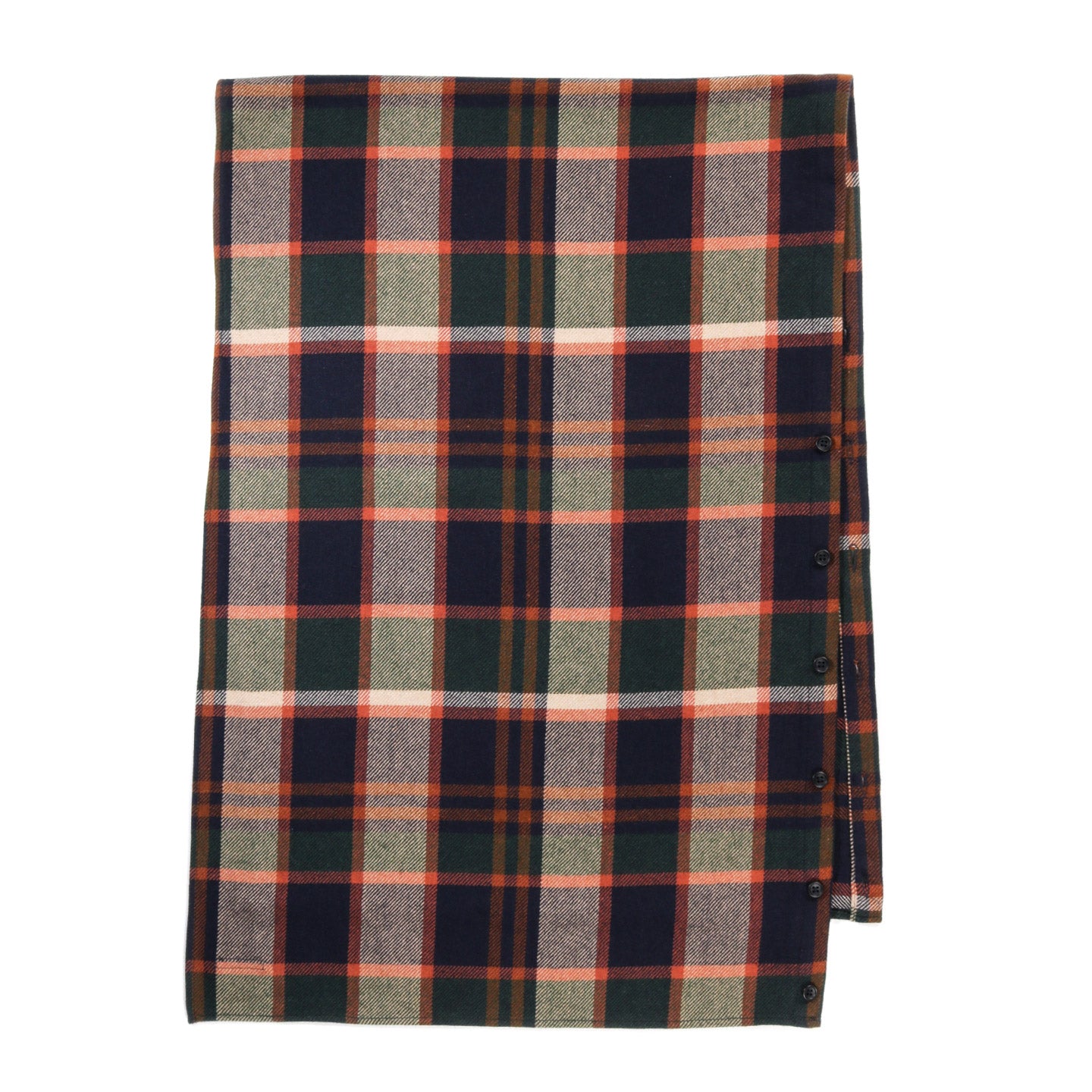 ENGINEERED GARMENTS BUTTON SHAWL NAVY / BROWN HEAVY WOOL PLAID