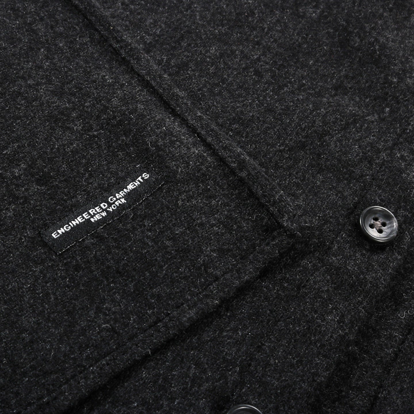 ENGINEERED GARMENTS BUTTON SHAWL GREY SOLID POLY WOOL FLANNEL