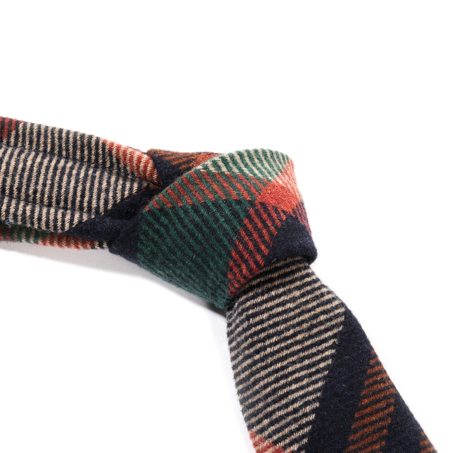 ENGINEERED GARMENTS NECK TIE NAVY / BROWN HEAVY WOOL PLAID