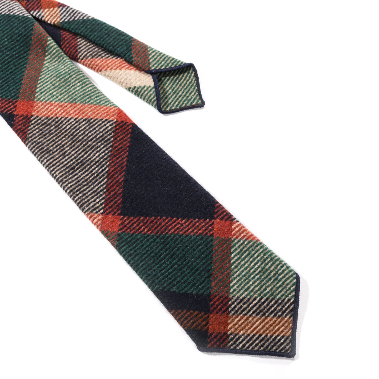 ENGINEERED GARMENTS NECK TIE NAVY / BROWN HEAVY WOOL PLAID