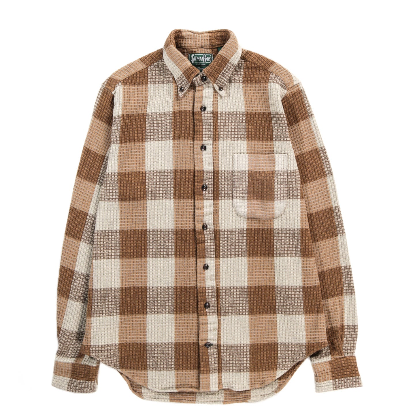 GITMAN VINTAGE BUTTON DOWN TAN BRUSHED WAFFLE CHECK