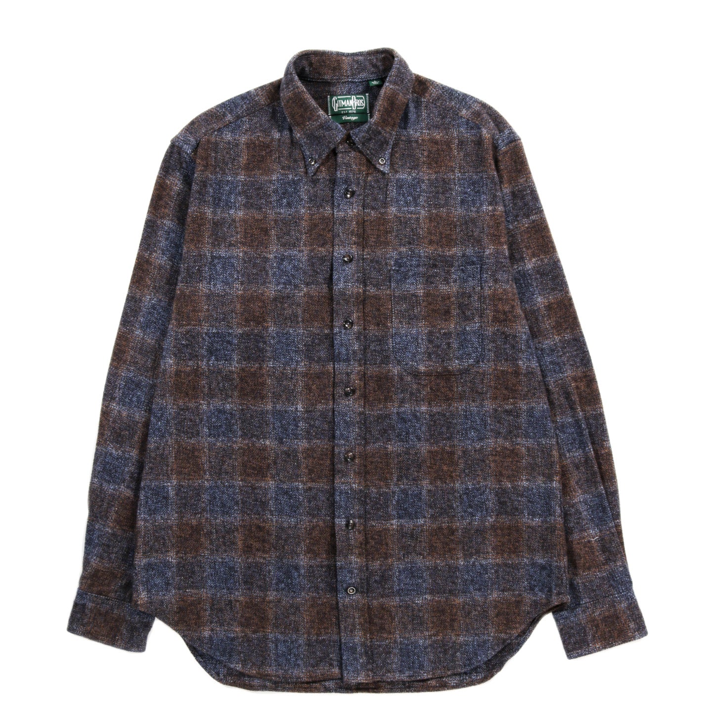 GITMAN VINTAGE BUTTON DOWN BROWN COTTON TWEED CHECK