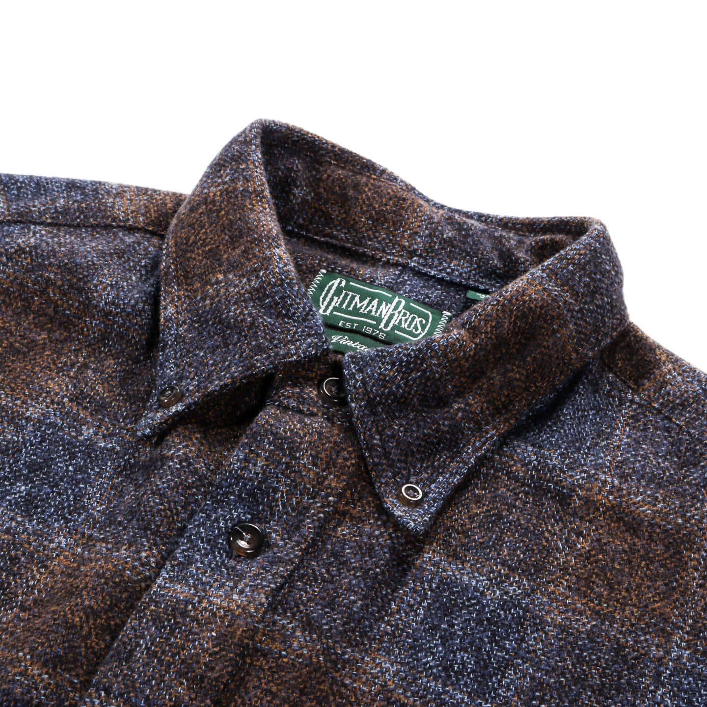 GITMAN VINTAGE BUTTON DOWN BROWN COTTON TWEED CHECK