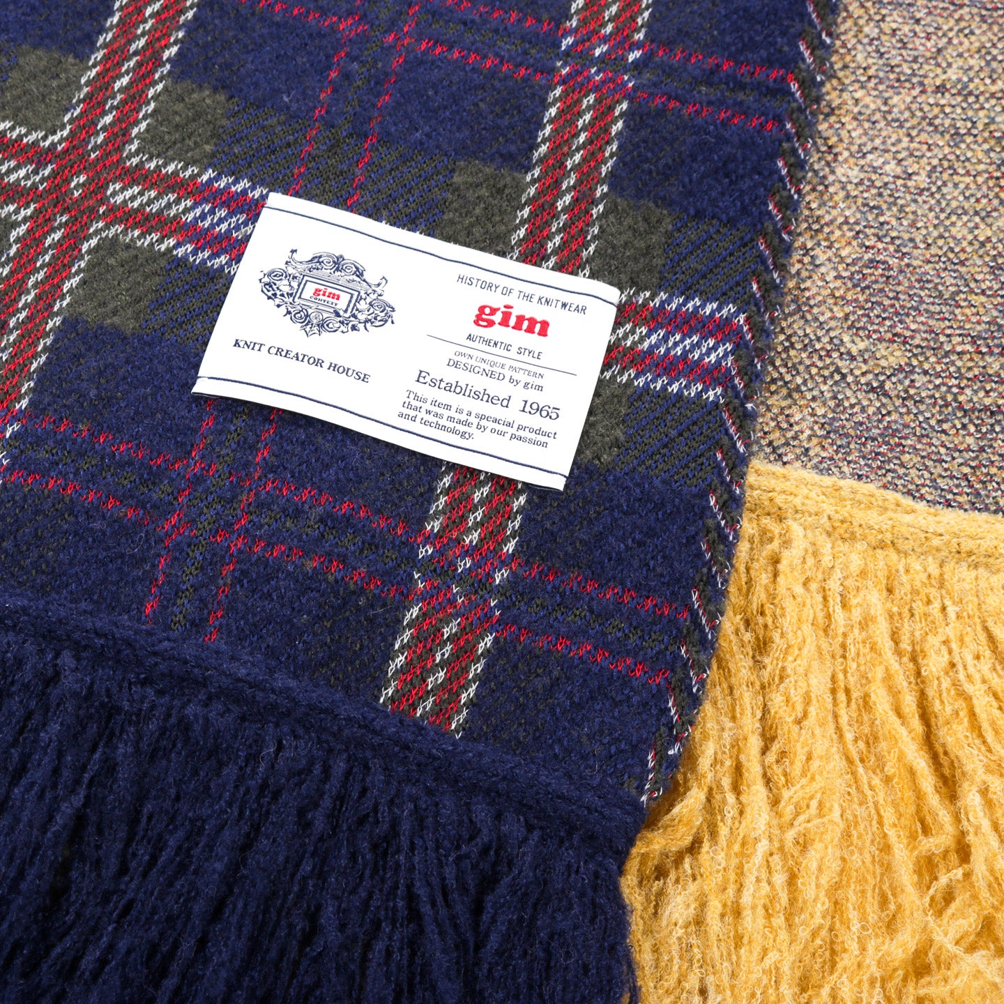 GIM CONTEXT KNITTED CHECK SCARF YELLOW / BLUE MIX