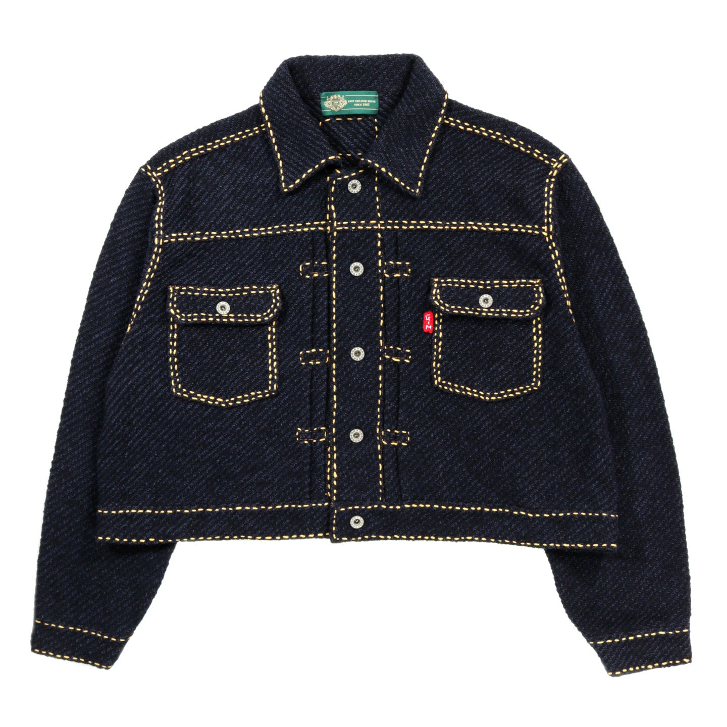 GIM CONTEXT HAND STITCHED RIGID DENIM KNIT JACKET NAVY