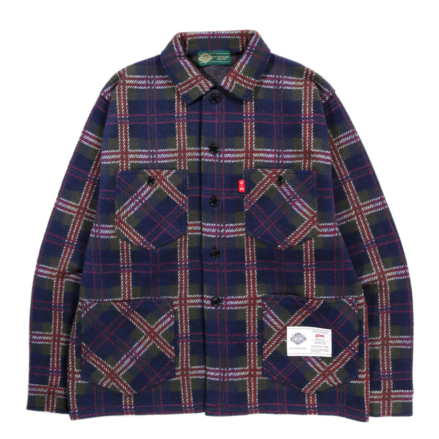 GIM CONTEXT KNITTED CHECK COVERALL JACKET BLUE
