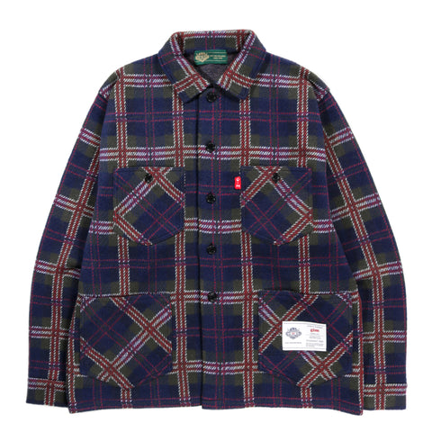 GIM CONTEXT KNITTED CHECK COVERALL JACKET BLUE