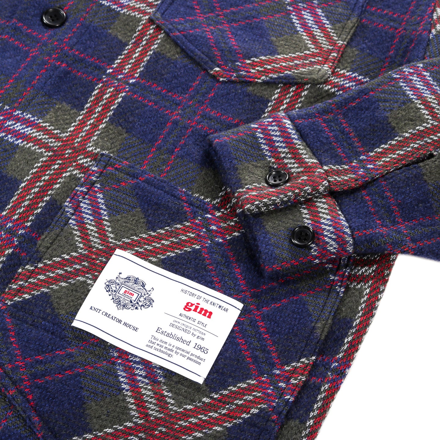 GIM CONTEXT KNITTED CHECK COVERALL JACKET BLUE