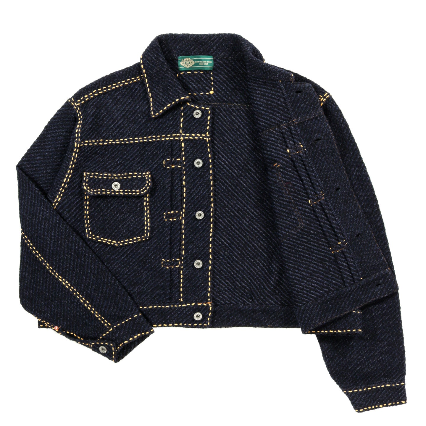 GIM CONTEXT HAND STITCHED RIGID DENIM KNIT JACKET NAVY