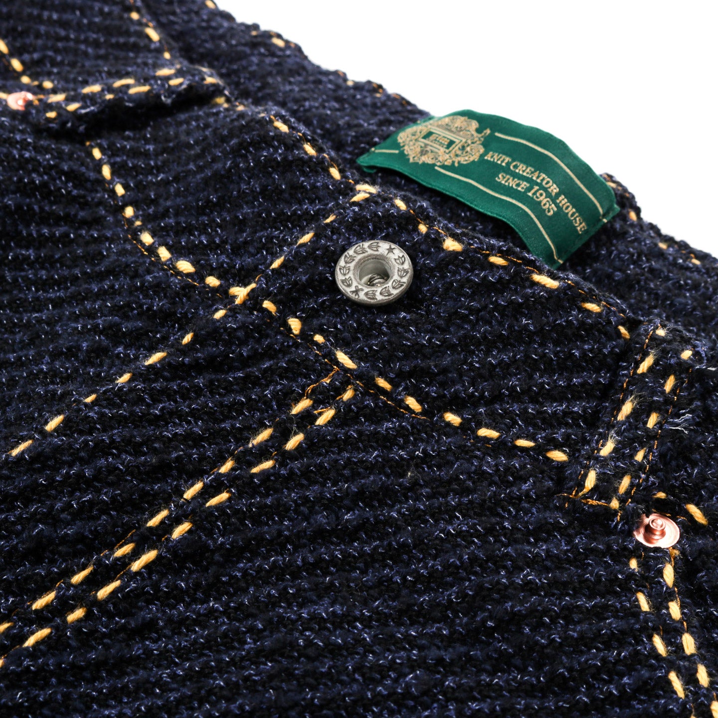 GIM CONTEXT HAND STITCHED RIGID DENIM KNIT PANTS NAVY