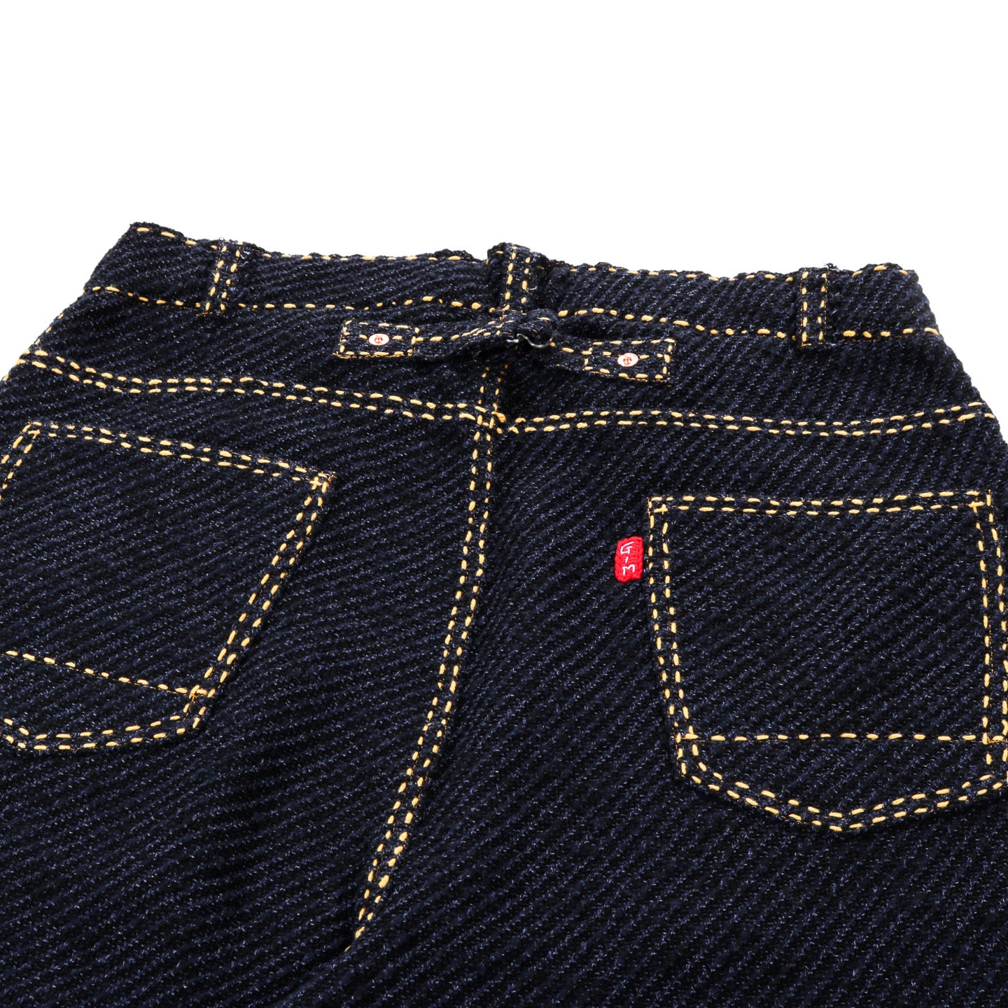 GIM CONTEXT HAND STITCHED RIGID DENIM KNIT PANTS NAVY