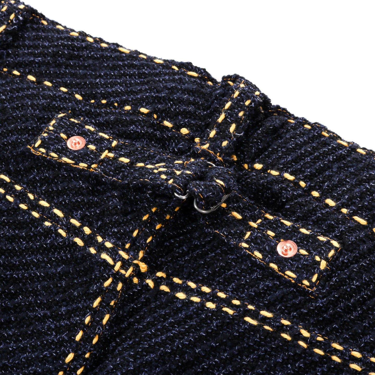 GIM CONTEXT HAND STITCHED RIGID DENIM KNIT PANTS NAVY