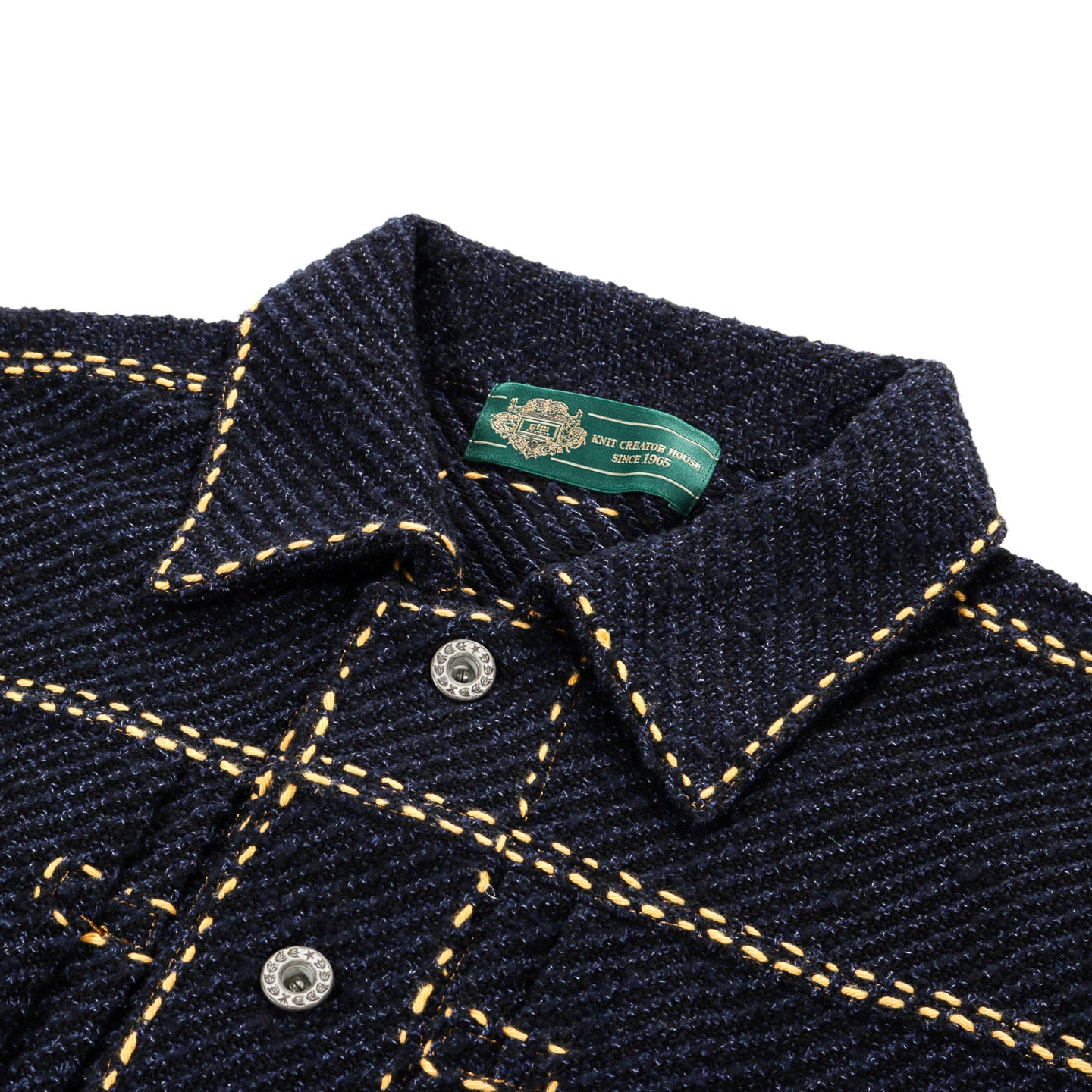 GIM CONTEXT HAND STITCHED RIGID DENIM KNIT JACKET NAVY