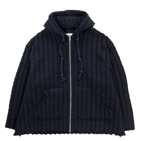 JOONE JOONAM CABLE KNIT ZIP HOODIE NAVY
