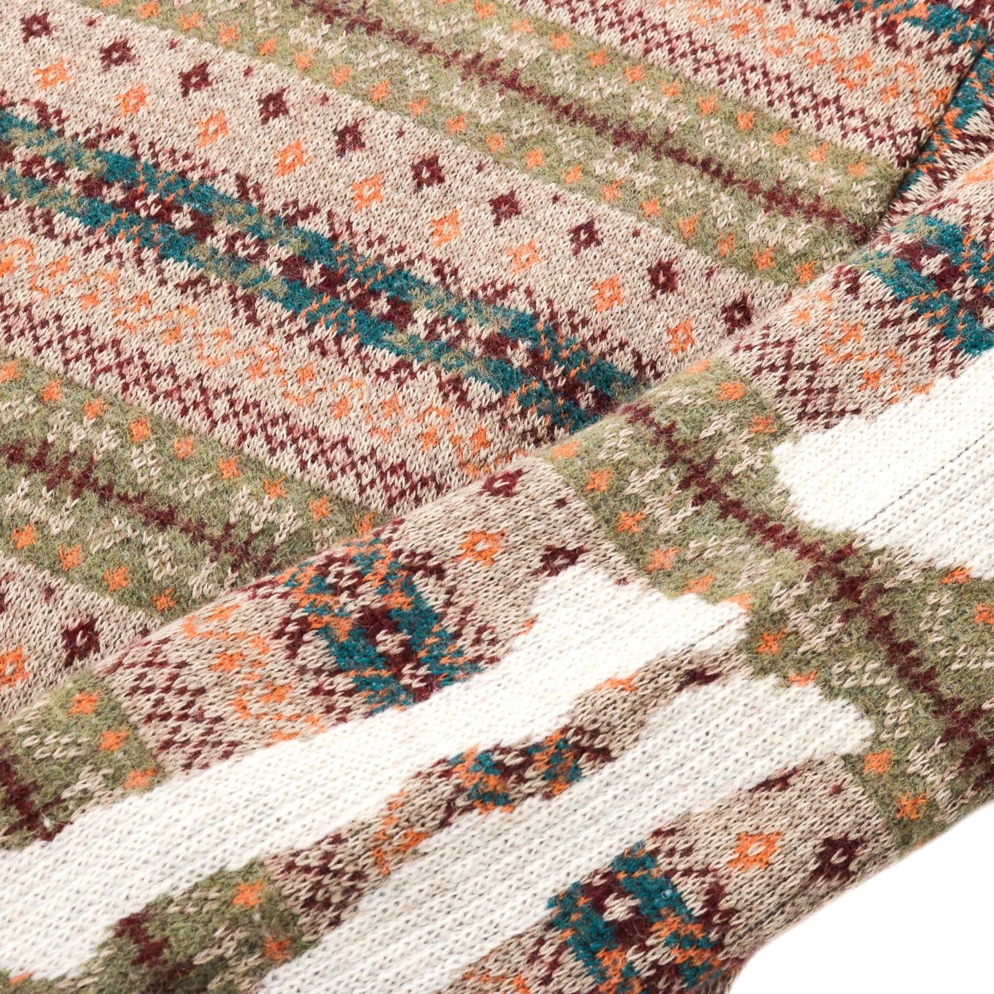 KAPITAL 7G WOOL FAIR ISLE BONE CREW SWEATER ORANGE