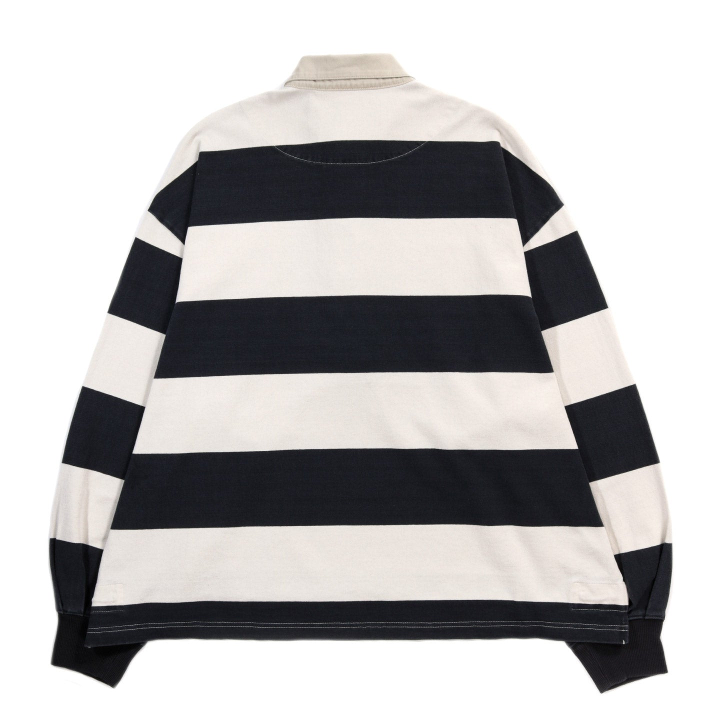 KAPITAL JAIL STRIPE JERSEY BIG RUGGER SHIRT BLACK X ECRU