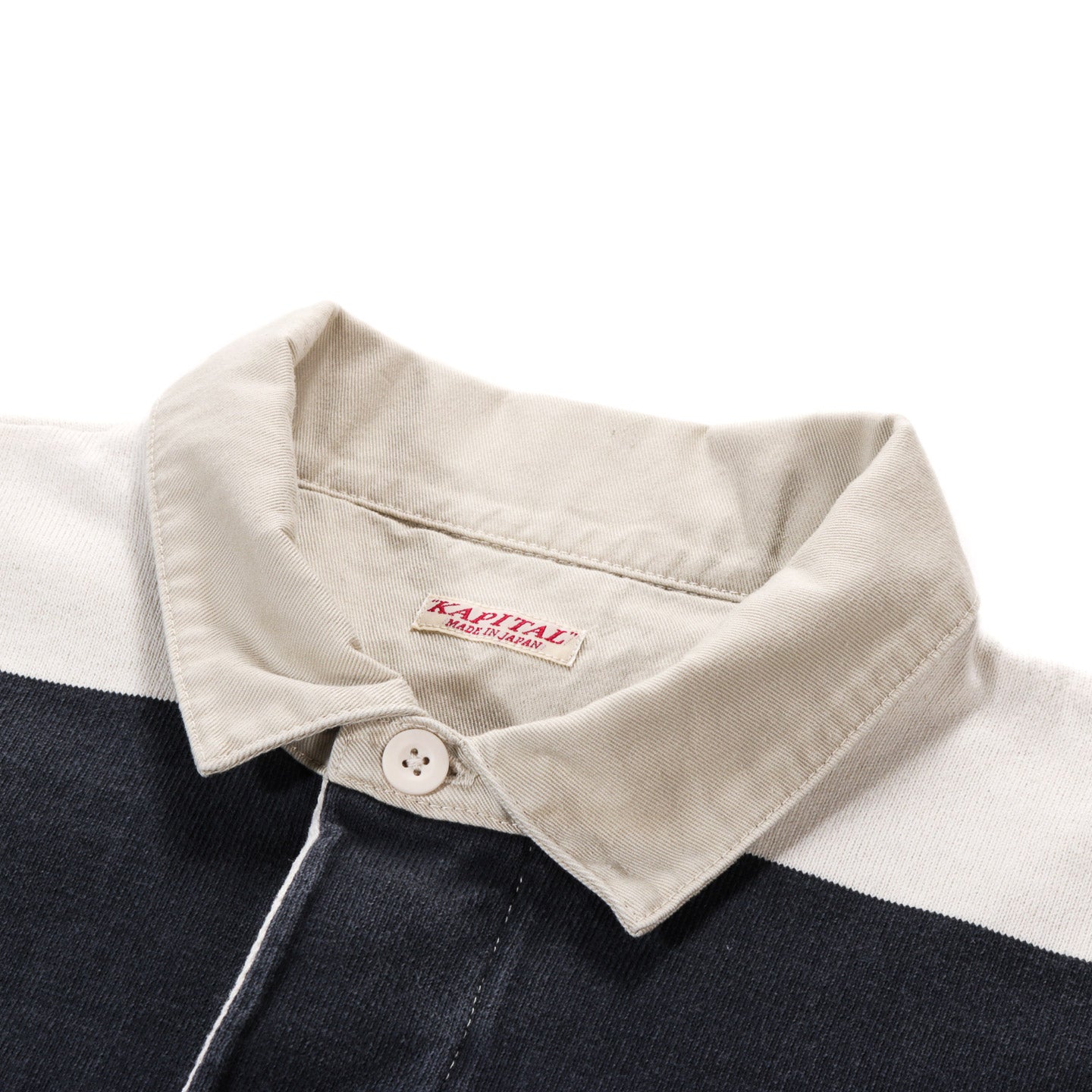 KAPITAL JAIL STRIPE JERSEY BIG RUGGER SHIRT BLACK X ECRU