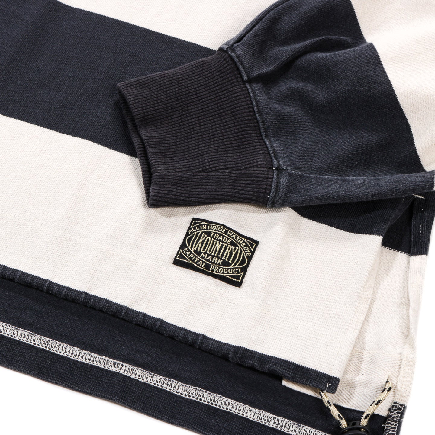 KAPITAL JAIL STRIPE JERSEY BIG RUGGER SHIRT BLACK X ECRU