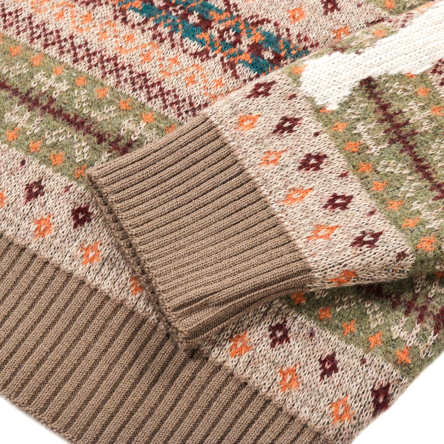 KAPITAL 7G WOOL FAIR ISLE BONE CREW SWEATER ORANGE