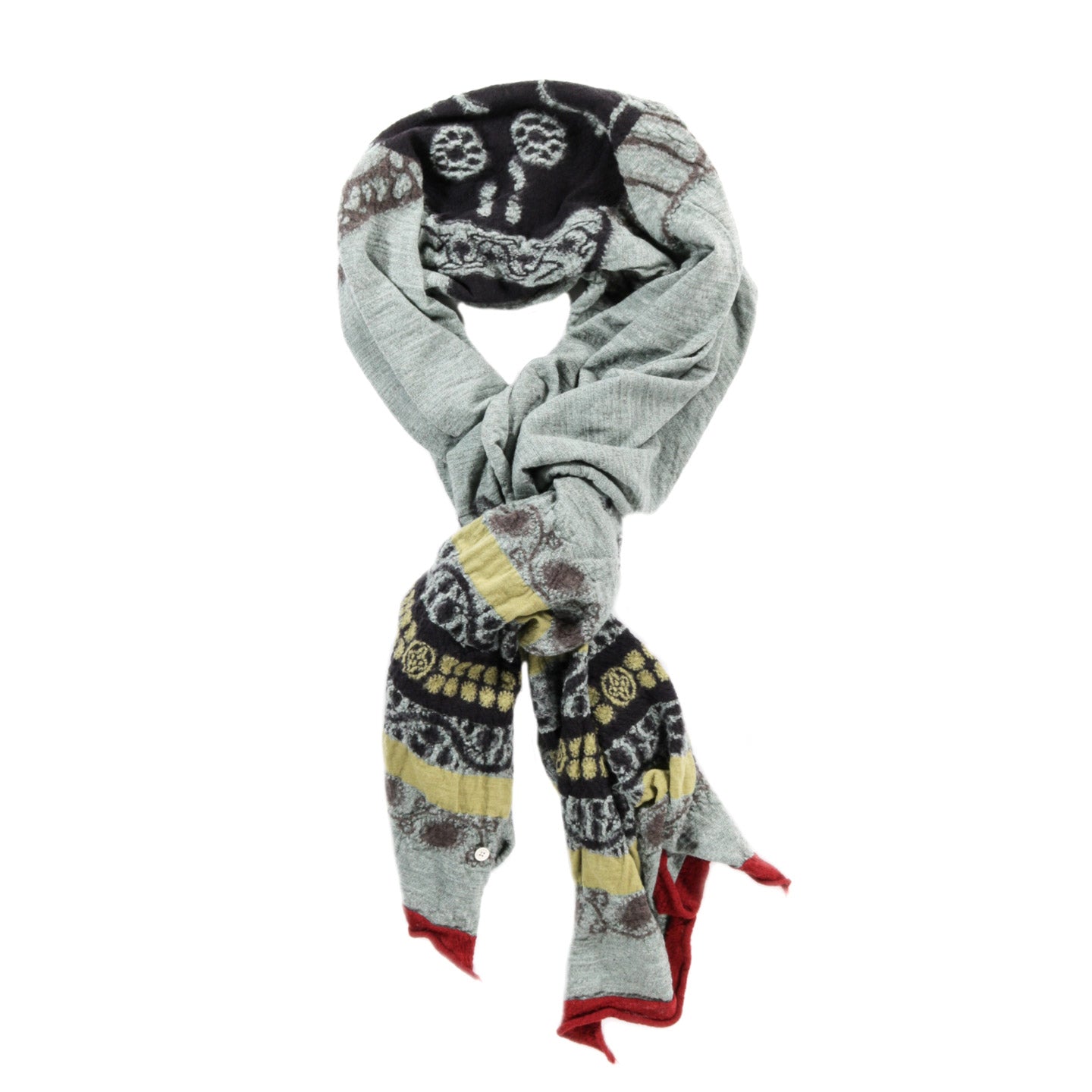 KAPITAL FULLING WOOL SCARF COPTIC SKULL GREEN