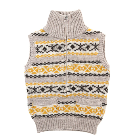KAPITAL 3G WOOL YELLOW KNIFE FAIR ISLE HALF-ZIP VEST YELLOW