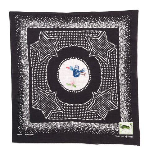 KAPITAL FASTCOLOR SELVEDGE BANDANA MAGPIE EMBROIDERY BLACK